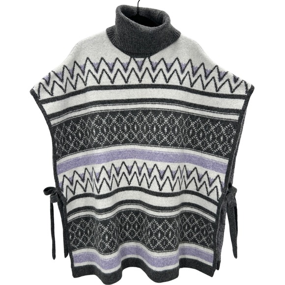 Aerie Womens Fair Isle Oversized Turtleneck Poncho Sweater Pullover Medium - Picture 2 of 9